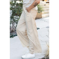 Khaki Stripe Print Wide Leg Drawstring Pants - XL thumbnail