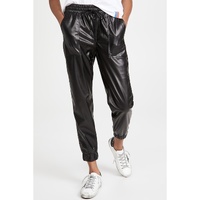 Black Faux Leather Ankle Smocked Waist Drawstring Joggers - XL thumbnail