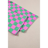 Green 2-Tone Checked Print High Waist Wide Leg Pants - L thumbnail