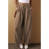 Desert Palm Cotton Linen Drawstring Waist Wide Leg Pants - M thumbnail