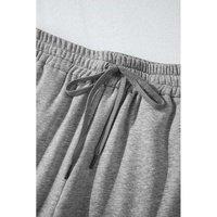 Light Grey Solid Color Fleece Lined Drawstring Waist Casual Pants - 2XL thumbnail