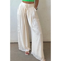 White Casual Tie Waist Pleated Wide Leg Pants - XL thumbnail
