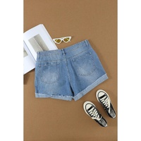 Azura Exchange Distressed Ripped Rolled Hem Sky Blue Denim Shorts - S thumbnail