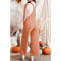 Orange Pocketed Drawstring Wide Leg Overalls - L thumbnail