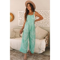 Moonlight Jade Printed Bib Wide Leg Overalls - L thumbnail