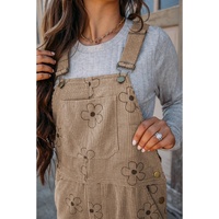 Khaki Flower Print Corduroy Overalls - L thumbnail