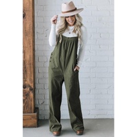 Jungle Green Solid Pocketed Loose Fit Corduroy Overall - S thumbnail