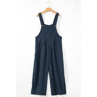Sail Blue Plaid Print Buttoned Pocketed High Waist Overall - M thumbnail