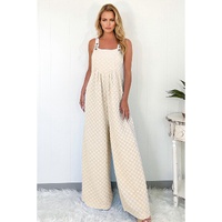 Beige Checkered Pocketed High Waist Wide Leg Overall - S thumbnail