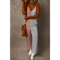 Yellow Stripe Two Tone Contrast Spaghetti Strap Backless Overall - S thumbnail