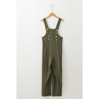 Jungle Green Solid Color Buttoned Straight Leg Overall - M thumbnail