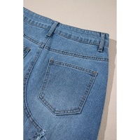 Light Blue Frayed Slit Asymmetric Denim Midi Skirt - XL thumbnail