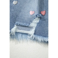Beau Blue Shimmer Heart Pattern Distressed Denim Mini Skirt - S thumbnail