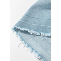Beau Blue Light Wash Exposed Stitching Raw Hem V Neck Denim Top - L thumbnail