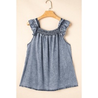 Ashleigh Blue Ruffled Shirred Neckline Sleeveless Denim Tank Top - XL thumbnail