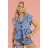 Dusk Blue Lapel Denim Babydoll Top - XL thumbnail