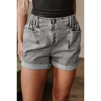 Gray Zipped Light Wash Cuffed Edge Denim Shorts - 16 US thumbnail