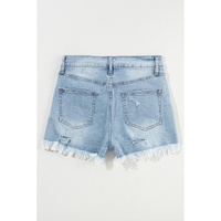 Light Blue Distressed Ripped Raw Hem High Waist Denim Shorts - 14 US thumbnail