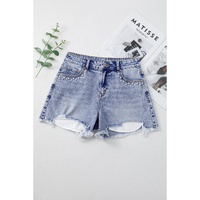 Beau Blue Pearl Studded Pockets Raw Hem Denim Shorts - 8 US thumbnail