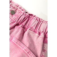 Strawberry Pink Elastic High Waisted Denim Shorts - 12 US thumbnail