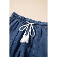 Ashleigh Blue Raw Hem Drawstring High Waist Denim Shorts with Pockets - 10 US thumbnail