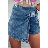 Sail Blue Acid Wash Asymmetric Twisted Wrapped Zipped Denim Skort - 6 US thumbnail