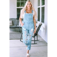 Sky Blue Constructed Bib Pocket Distressed Denim Overalls - S thumbnail
