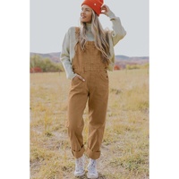 Khaki Vintage Multi Pockets Buckle Strap Cargo Denim Overalls - L thumbnail