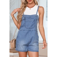 Light Blue Grommet Tie Straps Casual Denim Romper - M thumbnail