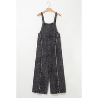 Dark Grey Light Wash Frayed Exposed Seam Wide Leg Denim Overall - L thumbnail