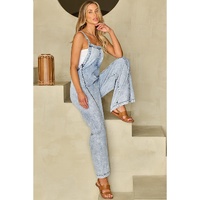 Beau Blue Light Wash Frayed Exposed Seam Wide Leg Denim Overall - S thumbnail
