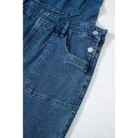 Dusk Blue Adjustable Tie Straps Cropped Wide Leg Denim Overalls - L thumbnail