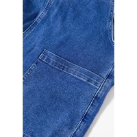 Prussian Blue Mineral Wash Knotted Strap Patched Pocket Wide Leg Denim Overalls - L thumbnail