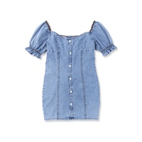 Sky Blue Buttoned Denim Bodycon Mini Dress - XL thumbnail