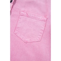 Pink Short Sleeve Double Chest Pocket Denim Shirt Dress - XL thumbnail