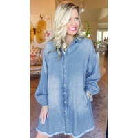 Beau Blue Risen Medium Washed Denim Shirt Dress - L thumbnail