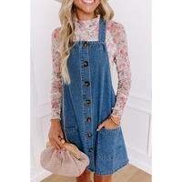 Dusk Blue Wide Strap Button Front Pocketed Denim Mini Dress - M thumbnail