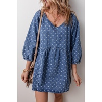 Ashleigh Blue Textured Open Back Loose Fit Denim Dress - L thumbnail