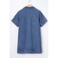 Blue Short Sleeve Collared Patched Pocket Denim Mini Dress - S thumbnail