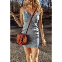 Beau Blue Sleeveless V Neck Back Zipped Denim Dress - L thumbnail
