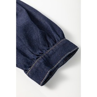Dirty blue Zipped up Bodice Collared Short Puff Sleeve Denim Dress - M thumbnail