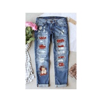 Azura Exchange Distressed Boyfriend Jeans with Santa Claus Pattern - S thumbnail