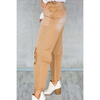 Brown Distressed Hollow-out High Waist Cropped Flare Jeans - 10 US thumbnail