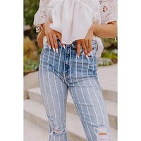 Azura Exchange Vertical Striped Ripped Flare Jeans - 14 US thumbnail