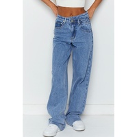 Blue Mid Rise Asymmetrical Waist Wide Leg Jeans - 8 US thumbnail