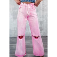 Pink High Waist Rhinestone Cutout Wide Leg Jeans - 14 US thumbnail