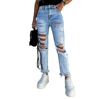Sky Blue Acid Wash Distressed Slim Fit Jeans - 14 US thumbnail