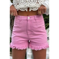 Pink Frayed Edge Mid Rise Denim Shorts - 10 US thumbnail