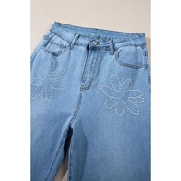Light Blue Floral Rhinestone Decor High Rise Wide Leg Jeans - 8 US thumbnail
