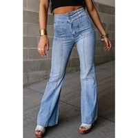 Light Blue Fly Button Exposed Seam Patched Pocket Flare Jeans - 10 US thumbnail